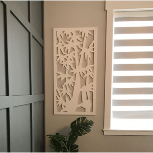 VIMA (Bamboo Tree 2) Decorative Wall Panel - 48"L x 24"W, White Color PVC Board Panel with Private Screen Fence Design for Home Renovation & Wall Décor