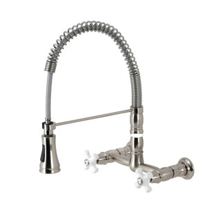 Kingston Brass Heritage Double-Handle 2-Hole Wall-Mount Pre-Rinse Bridge Kitchen Faucet