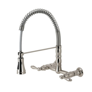 Kingston Brass Heritage Double-Handle 2-Hole Wall-Mount Pre-Rinse Bridge Kitchen Faucet