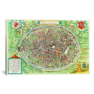 FLEUR DE LIS LIVING Antique Maps "Brugges - Bird's Eye View (Braun & Hogenberg, 1635)" by George Braun and Franz Hogenberg Graphic Art on Canvas