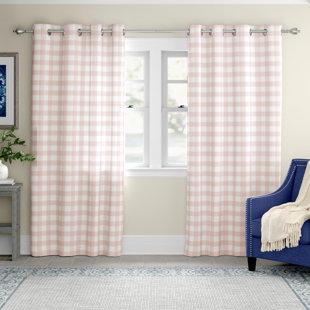 GRACIE OAKS Adream Watercolor Check Plaid Room Darkening Grommet Sliding Panel (Set of 2)