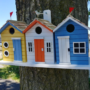HOME BAZAAR Birds Of A Feather Series Brighton Beach Huts 8.25 x 17 x 5.75 Birdhouse