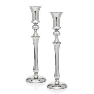GODINGER SILVER ART CO Tudor 2 Piece Stainless Steel Tabletop Candlestick Set (Set of 2)