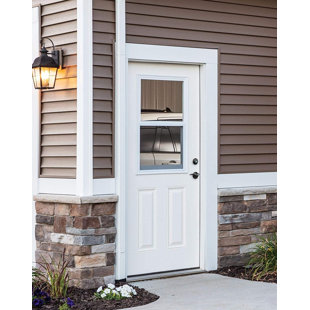 VERONA HOME DESIGN Half Lite Clear Glass 2-Panel Primed Fiberglass Smooth Prehung Front Entry Door