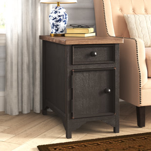 CANORA GREY Salazar Solid Wood Top End Table with Storage and Built-In Outlets