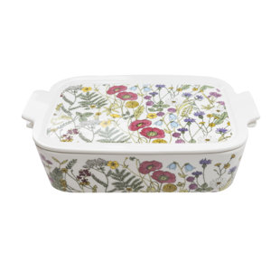 Grace's Tea Ware Poppy 2 Qt. Ceramic Meadow Baking Dish with Lid