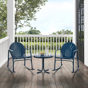 HASHTAG HOME Burley 3 Pieces of Outdoor Rocking Chair Set Turquoise Gloss - Side Table & 2 Rocking Chairs