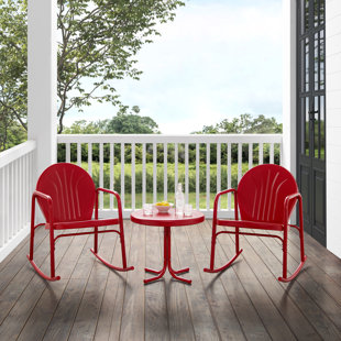 HASHTAG HOME Burley 3 Pieces of Outdoor Rocking Chair Set Bright Red Gloss - Side Table & 2 Rocking Chairs