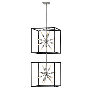 HINKLEY Aros 24-Light Two Cube Open Frame Pendant, Black & Polished Nickel