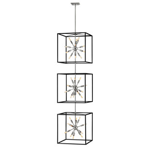 HINKLEY Aros 36-Light 3-Cube Open Frame Pendant, Black & Polished Nickel