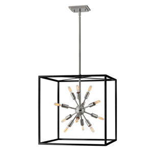 HINKLEY Aros 12-Light Open Frame Cube Pendant - Black & Polished Nickel