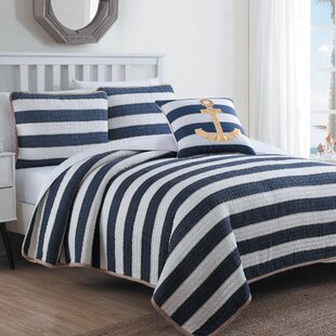 AMERICAN HOME FASHION Hampton Coastal Cotton Striped Quilt Set