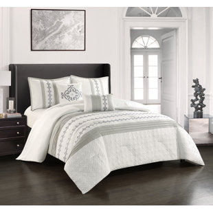 NANSHING AMERICA, INC Fabiola White/Gray Microfiber 2 Piece Comforter Set