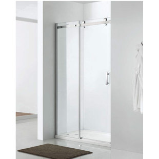 MOSWEET 56'' - 60'' W x 76'' H Single Sliding Frameless Shower Door with Clear Glass
