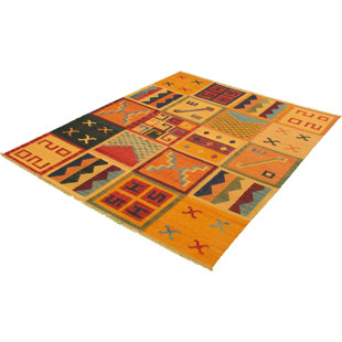 ECARPETGALLERY One-of-a-Kind Rectangle 8'2" X 10'2" New Age Wool Area Rug in Light Orange/Red