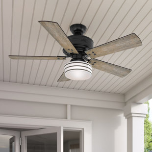 HUNTER FAN 52" Cedar Key 5 - Blade Outdoor Standard Ceiling Fan with Remote Control and Light Kit Included