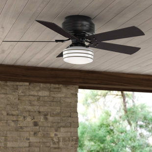 HUNTER FAN 52" Cedar Key 5 - Blade Outdoor Flush Mount Ceiling Fan with Remote Control and Light Kit Included