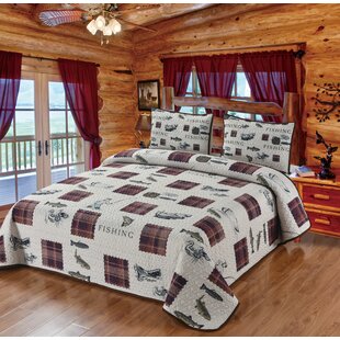 DE LEON COLLECTIONS Fishing Stories Patchwork Bass Plaid Outdoor Living Ducks & Canoe Decorative Quilt Bedding Set