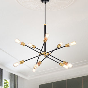 TRENT AUSTIN DESIGN® Lepe 10 - Light Unique Bulb Black and Gold Sputnik Linear Pendant