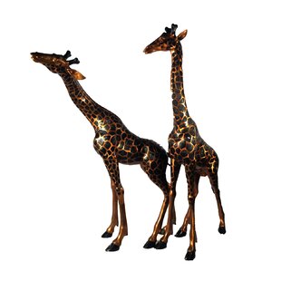 METROPOLITAN GALLERIES Bronze Standing Giraffe 2 Piece Sculpture Set