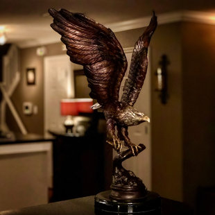 METROPOLITAN GALLERIES Bronze Eagle on Marble Base Sculpture