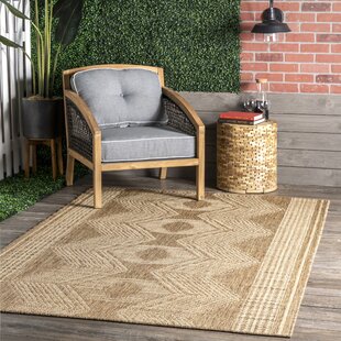 LANGLEY STREET® Geometric Indoor/Outdoor Rug for Living Room Patio Deck Front Porch Entryway Hallway Kitchen, Light Brown/Ivory