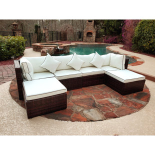 WADE LOGAN® Ayeh Hampton 6 Piece Rattan Sectional Seating Group with Cushions