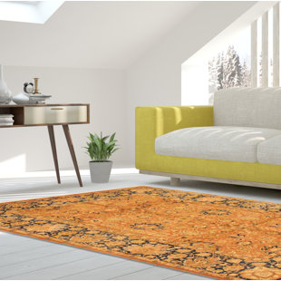 ECARPETGALLERY One-of-a-Kind Rectangle 6'2" X 9' New Age Wool Area Rug in Copper/Cream/Dark Navy