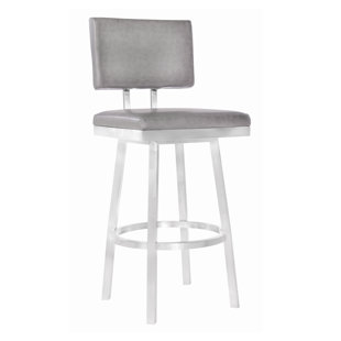 WILLISTON FORGE Nakagawa Swivel Counter or Bar Height Bar Stool with Footrest in Faux Leather and Metal Legs