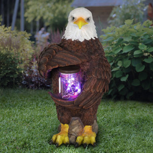 Exhart Solar Eagle Garden Statue Holding a Glass Jar with 9 LED Firefly String Lights
