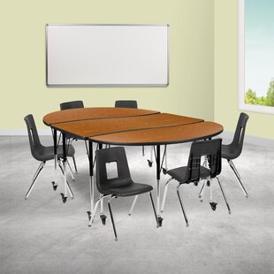 FLASH FURNITURE Goddard Mobile 76" Oval Wave Flexible Laminate Activity Table Set with 16" Student Stack Chairs