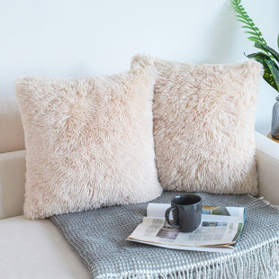 NORDECO HOME Tassels Faux Fur Pillow Cover (Set of 2)