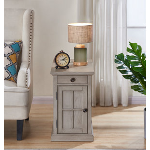 CANORA GREY Saldana Solid Wood Top End Table with Storage and Built-In Outlets