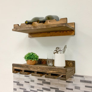 DEL HUTSON DESIGNS Rustic Luxe Wall Mounted Wine Bottle and Glass