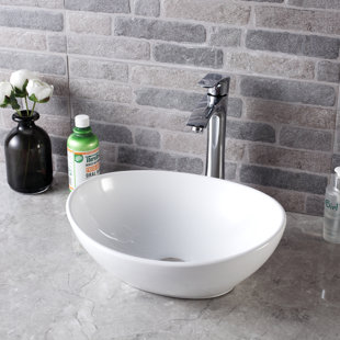 CHEETAH SOURCING White Ceramic Oval Vessel Bathroom Sink