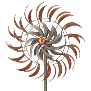 REGAL ART & GIFT Kinetic 24" Rotating Wind Spinner - Copper Petals