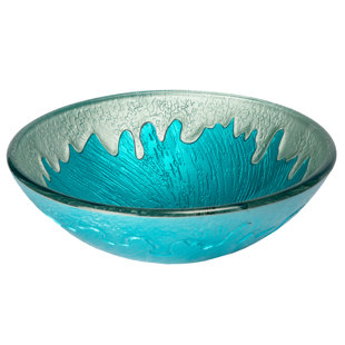 Eden Bath 16.5'' Teal Blue/Silver Tempered Glass Circular Vessel Bathroom Sink