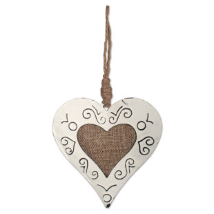 SUNSET VISTA DESIGNS CO. 4 Piece Vintage Burlap Heart Holiday Shaped Ornament Set