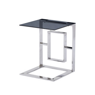 FAIRMONT PARK Essen Metal C Shape Sofa Side Table for Living Room Furniture, Bedside End Table with Smoke Glass Top