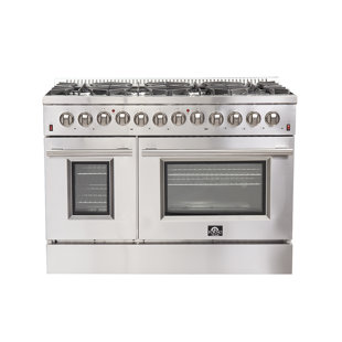 FORNO Galiano 48-inch Freestanding Dual Fuel Range, 8 Sealed Burners, 6.58 Cu. Ft. Double Ovens & Griddle