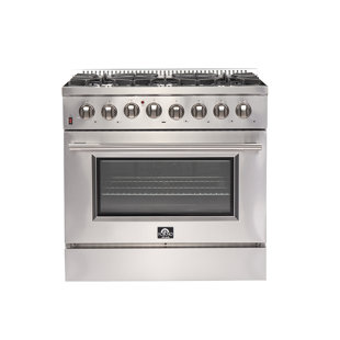 FORNO Galiano 36-inch Dual Fuel Range Stainless Steel, 6 Burners, 5.36 cu.ft. True Convection Oven
