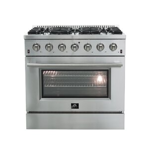 FORNO Galiano 36-inch Gas Range Stainless Steel, 6 Burners, 83,000 BTU, 5.36 cu.ft. Convection Oven