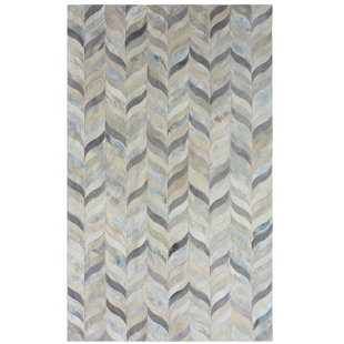COWHIDE MALL Ceres Handmade Cowhide Leather Sky Blue/Gray/Beige Rug