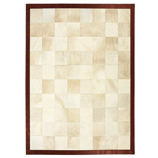 COWHIDE MALL Hypos Geometric Handmade Leather Ivory/Brown/Red Area Rug