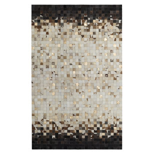 COWHIDE MALL Verona Handmade Leather Ombre Brown/Black/Ivory Area Rug