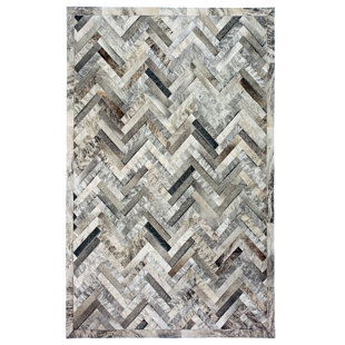 COWHIDE MALL Plutus Handmade Cowhide Leather Ivory/Gray/Brown Rug