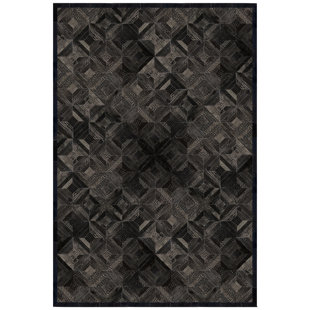 COWHIDE MALL Pandora Geometric Handmade Cowhide Black/Dark Brown Area Rug