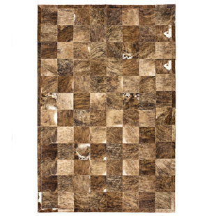 COWHIDE MALL Ares Geometric Handmade Cowhide Tabby Brown/Gold Area Rug