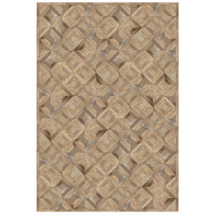 COWHIDE MALL Pandora Handmade Cowhide Leather Taupe/Beige Rug