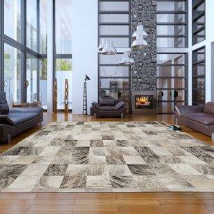 COWHIDE MALL Ares Geometric Handmade Leather Area Rug